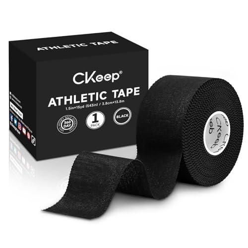 Image of CKeep Athletic Tape, Original Cotton Waterproof Sports Tape 1 Roll, Black | Very Sturdy No Glue Residue Wrist Ankle Tape for Climbing, Boxing, Athletes, Baseball Bats, Strains, Sprains, Injuries