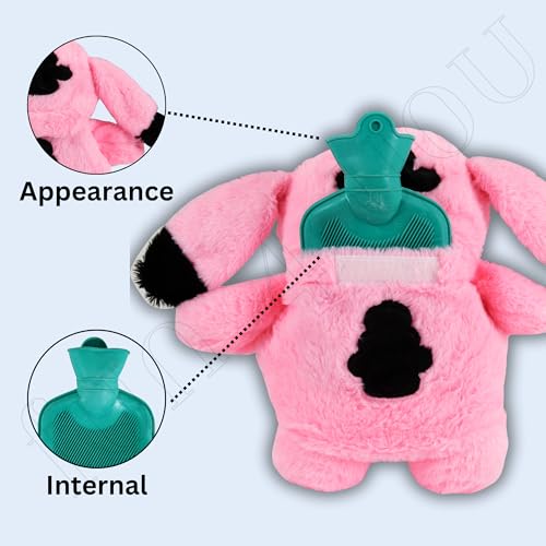 Image of Fun4you Cute Hot Water Bottle | Periods Cramps Relief Hot Waterbag | Soft Stuffed Plush Teddy Bear Hot Water Bag | Reusable, Comfort, Warm Bag for Back, Neck, & Abdominal Pain -30 CM (Pink)