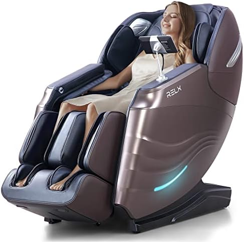 RELX Massage Chair Full Body Zero Gravity SL-Track Shiatsu Massage Chair, 12 Modes, Built-in Heat Therapy System, Airbag Massage, with Yoga Stretch, Foot Massage, AI Control and LCD Screen（Brown）