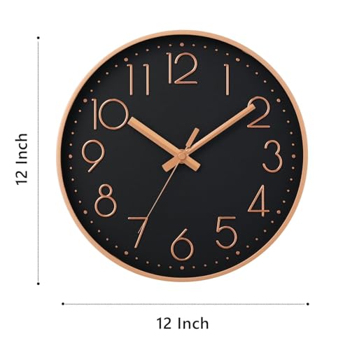 Image of DAXSMY Wall Clock 12 Inch Black Decorative, Battery Operated Silent