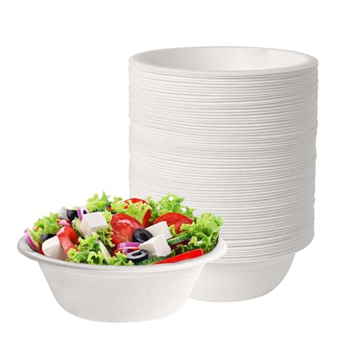 50 Cuencos de Papel Biodegradables –350ml， Cuencos Desechables Compostables para Fiestas, Catering y Picnic – Resistentes al Calor y a la Grasa – Aptos para Alimentos, Sin BPA – Blanco