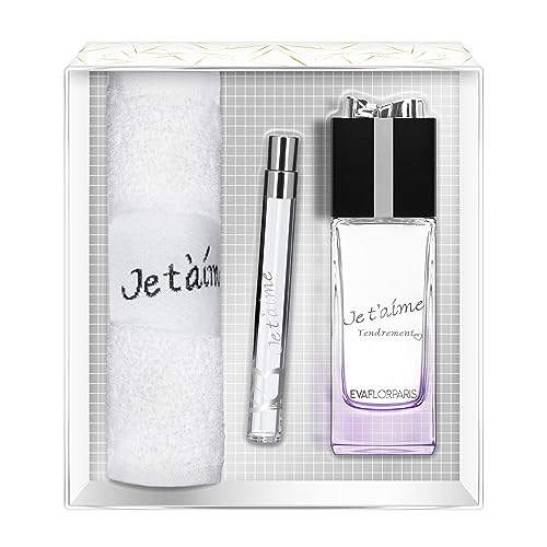 JE T'AIME Tendrement Coffret Cadeau pour Femme Eau de Parfum 100 ml + Vapo de Sac 12 ml + Serviette Éponge Vaporisateur Spray Parfum Cadeau • EVAFLORPARIS