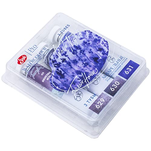 WHITE NIGHTS Extra Fine Artists Grade Watercolors Violet Set 3 * 10ml Tubes Granulating Colors by Nevskaya Palitra