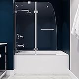 58 x 48 inch Frameless Tub Shower Door in Polished Chrome | Herald Water Repellent Glass Shower Door with Seal Strip Parts and Handle | 3/8 inch Glass Hinged Bathtub Shower Door | SD-AZ11-01CH