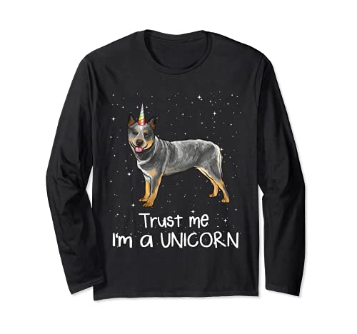 Funny Australian Cattle Dog Trust Me I'm A Unicorn Dog Long Sleeve T-Shirt, Black
