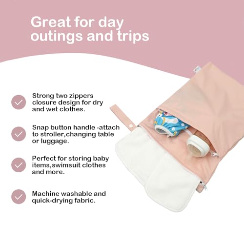 Kawigo Wet Dry Bag Reusable Waterproof Swimming Bag Travel Beach Pool Yoga Gym Bag for Baby Cloth Diaper Swimsuits Wet Clothes Two Zipper Pockets 3 Pack 3L15