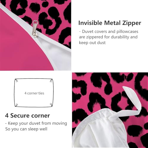 Parure de lit 140x200 léopard réversible microfibre zippée rose