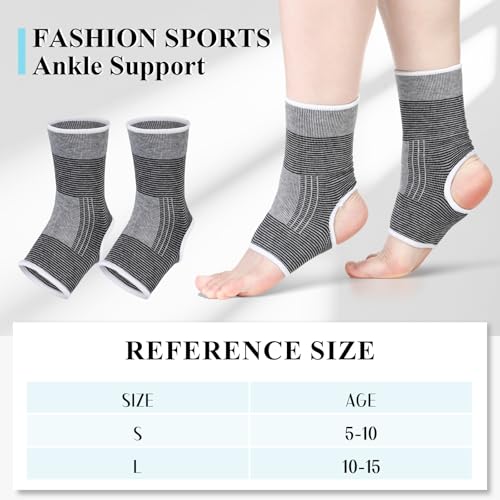 Image of Haysandy 4 Pieces / 2 Pair Kids Ankle Support Brace Elastic Kids Compression Socks Knitted Ankle Sleeve for Jogging Running Fitness(Gray,10-15 Years)