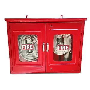Being Safe FRP Fire Hose Box Double Door Red Colour for Industry | Home | Office Building Size - Length: 80cm Width 25cm Height:60cm