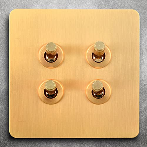 Moddeny 1-4 Gang 2-Wege-Metallplatten-Kippschalter Retro-Kippschalter 86 Wandtyp Antiker Hebel-Kippschalter 10A Gold-Zwischen-Kippschalter Für Restaurant-Büro-Schlafzimmer Cover