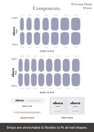 Image of ohora Semi Cured Gel Nail Strips (N Cream Cloud) - Purple, Solid, Works with Any UV /LED Lamps, Salon-Quality, Long Lasting, Easy to Apply & Remove - Includes 2 Prep Pads, Nail File & Wooden Stick