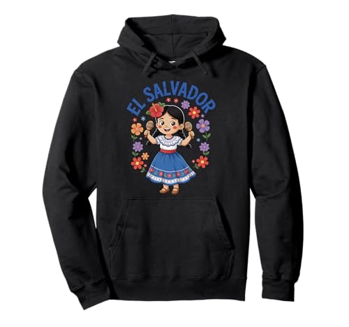 El Salvador Girl Maracas Traditional Dress Flowers Pullover Hoodie