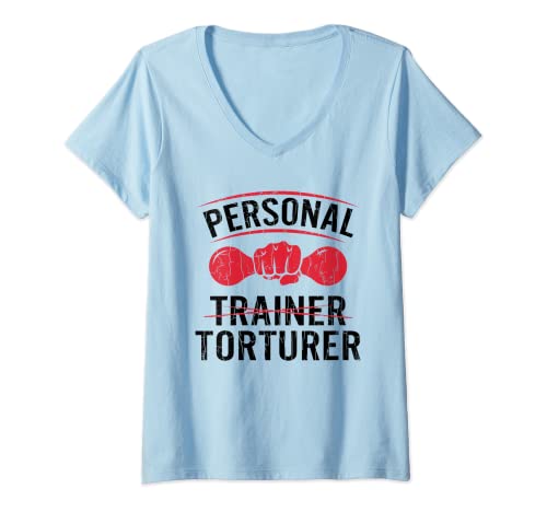 Donna Personal Trainer Torturer Divertente Fitness Esercizio Grafico Maglietta con Collo a V