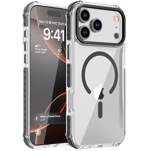 DEERLAMN Strong Magnetic Case for iPhone 17 Pro Max 6.9-Inch,[Compatible with Magsafe][Military Grade Drop Protection] Clear Slim Shockproof Protective Phone Cover-Transparent+Black by DEERLAMN - Used condition - US$10.83