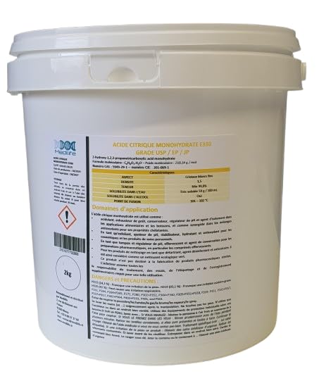 2 KG ACIDE CITRIQUE ALIMENTAIRE MONOHYDRATE E330 GRADE USP/EP/JP