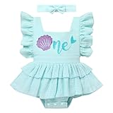 Baby Girls Mermaid 1st Birthday Outfit Mermaid Fish Scale Shell Print Ruffle Flutter Sleeve Backless Romper Dress with Headband First Cake Smash Clothes for Photo Shoot Blue Mermaid One 12-18 Months