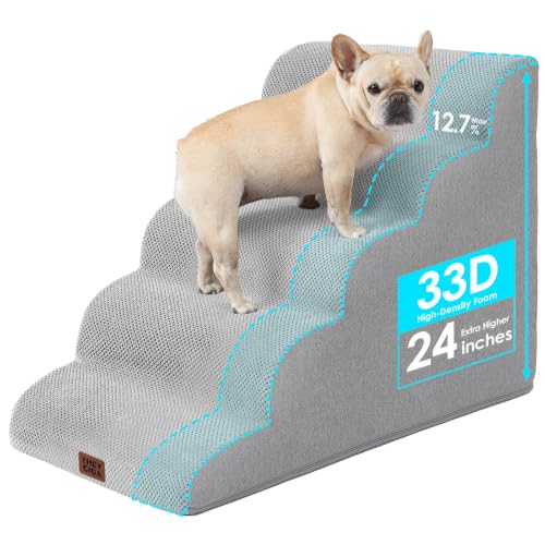 EHEYCIGA Extra Wide Dog Stairs for Large Dogs, 24.4" H Pet Step, Light Grey