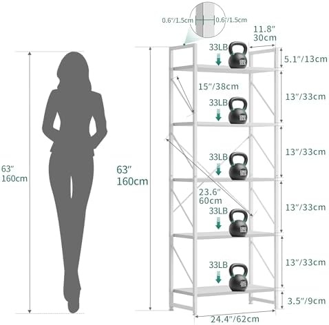 YITAHOME Libreria a 5 Livelli per Soggiorno e Ufficio, Bianco Puro