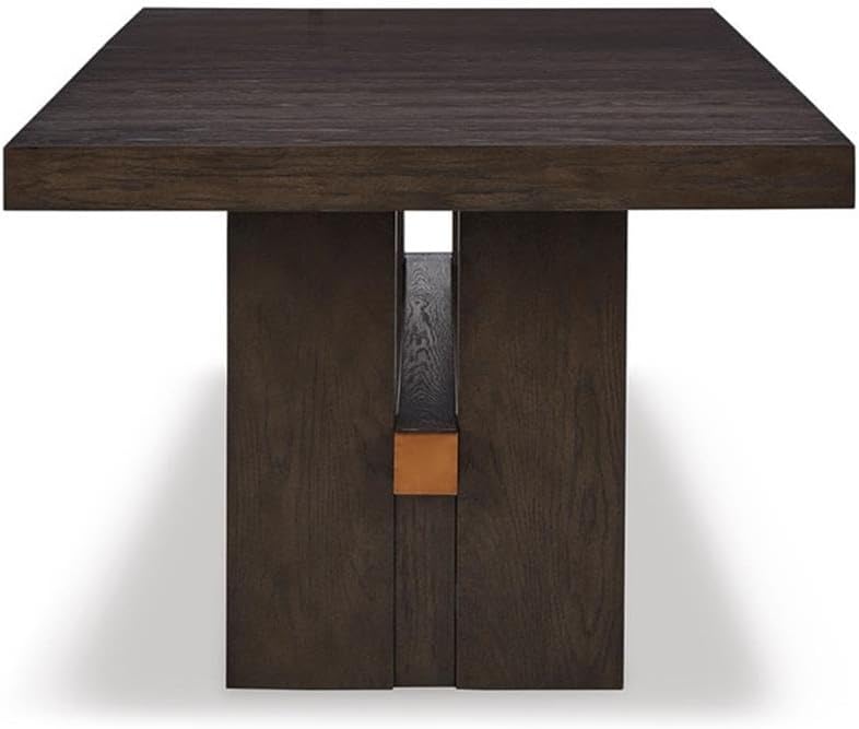 BOWERY HILL Rectangular Dining Extension Table in Dark Waxy Brown Finish, Solid Wood with Oak Veneer, 72-90 in Expandable Tabletop, Double Pedestal Base, Modern Style