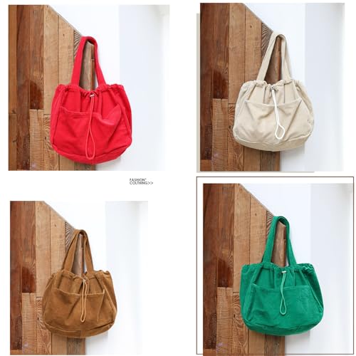 Image of WYCY Corduroy Tote Bag for Women, Large Capacity Corduroy Bag Work Drawstring Bags with Inner Pocket Office Tote Handbag