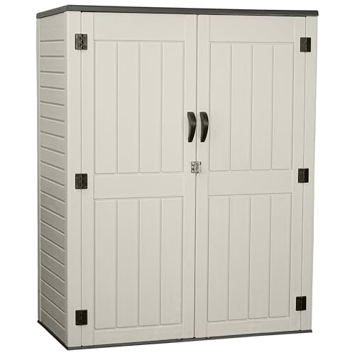 Vertical-Resin-Storage-Shed-60-Cuft-Garden-Tool-Sheds-Outdoor-Storage-Plastic-Outdoor-Storage-Cabinet-Waterproof-56-x-23-ft-Backyard-Outside-Lawn-Mower-Storage-Shed-Vanilla Vertical Resin Storage Shed 60 Cuft Garden Tool Sheds Outdoor Storage Plastic Outdoor Storage Cabinet Waterproof 56 x 23 ft Backyard Outside Lawn Mower Storage Shed Vanilla