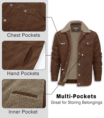 EKLENTSON Men's Corduroy Jackets Sherpa Lined Winter Coats Thermal Warm Fleece Jacket Casual Lapel Trucker Jackets4