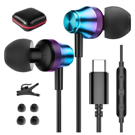USB C Headphone, TITACUTE Wired Earbuds for Samsung A53 S22 S21 S20 FE Galaxy Z Flip Fold 4 in-Ear Noise Canceling Type C Earphone with Microphone for iPad Pro Air Mini Pixel 6 7 OnePlus 9 Purple Blue