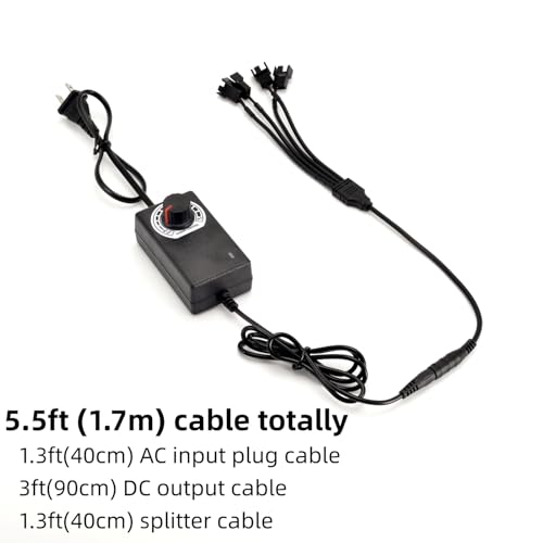 Tokatuker 123A-4 12V Pc Fan Speed Controller, Fan Power Supply 100-240V Ac To 3-12V Dc 36W Adjustable, With Fan Splitter Cable 4X 3Pin Or 4Pin Pwm Connector Ac Dc Adapter thumb #2