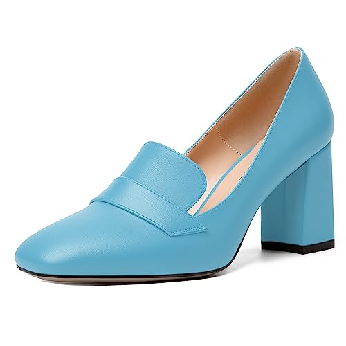 Image of MODENCOCO Womens Sexy Formal Matte Slip On Square Toe Work Block High Heel Loafers Shoes 3.5 Inch