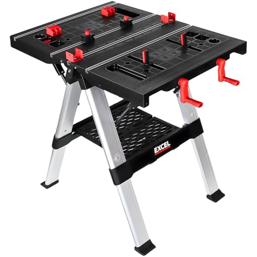 Excel 2-in-1 Folding Portable Workbench & Sawhorse Folding Work Table Clamping System with Adjustable Height Flip-Top, Versatile Workbench, Perfect for Workshop and DIY Tasks