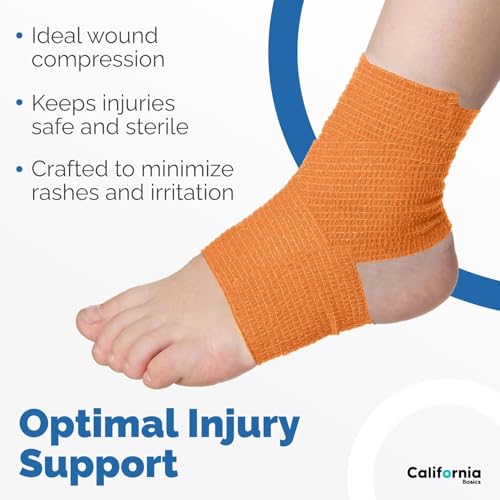 Image of California Basics, Self Adhesive Bandage Wrap, 2 Inch By 5 Yards Non Woven Cohesive Bandage Rolls, 24 Pack, Vet /Stretch Wrap, Multi Colored Neon Medical Athletic Tape for Wrist, Waterproof