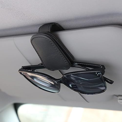 Image of Automaze Leather Car Visor Sunglass Holder, Magnetic Leather Glasses Eyeglass Hanger Clip for Car, Sunglass Clip Glasses Holder for Car Visor, Black, Pack of 1