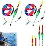 Automatic Bobber Fishing Line Set, Automatische Bobber-Angelschnur mit farbwechselnder, 100m Vorbundene Angelschnur mit automatischem Schwimmer, LED Beleuchtete Schwimmer Angeln für Große Fisch (2set)