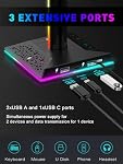 VCOM RGB Casques de jeu Stand avec 2 USB et 1 Ports de type C, porte casque avec 10 Modes de lumière et caoutchouc antidérapant, Convient pour tous les accessoires d'oreille, Meilleur cadeau pour les joueurs de bureau