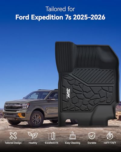 Image of 3W Floor Mats & Cargo Liner & Backrest Mat for 2025-2026 Ford Expedition | Only Standard 7 Seats, Easy Clean 100% TPE All Weather Custom Fit for Expedition Car Liners,Full Protection Mats, Black 5pcs