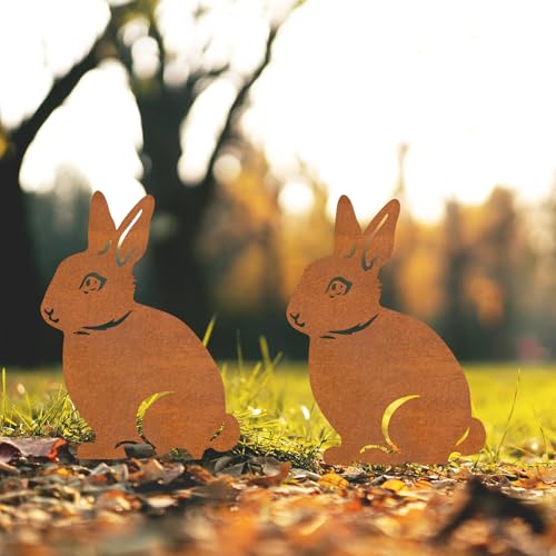2 Pcs Metal Rabbits Garden Statues,Metal Yard Art