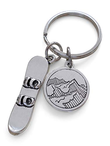 JewelryEveryday Snowboard & Mountain Charm Keychain, Snowboarder's Keychain, Graduate Gift,