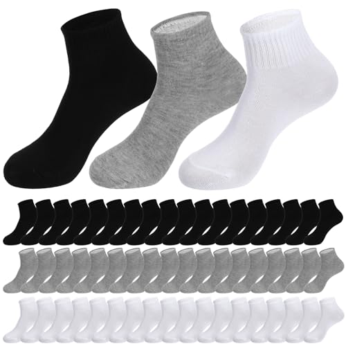48 Pairs Mens Quarter Ankle Socks Athletic Cotton Crew Sock for Men Running (Black, White, Gray)