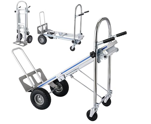 Carretilla plegable 3 en 1 resistente – Carretilla de mano de aluminio con capacidad de 1000 libras con ruedas neumáticas y mango ergonómico para un fácil transporte y movimiento