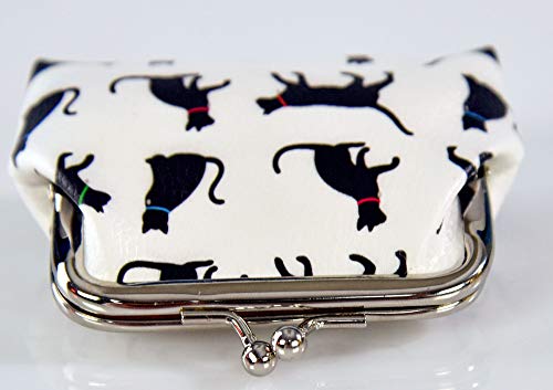Home-X Black Cat Kiss Lock Coin Purse, Cream With Cat Design Change Wallet For Women 3 1/2" L X 3 1/4" W #TOP7