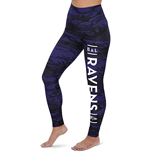 Zubaz Women's NFL Baltimore Ravens Black/Orchid CAMO Lines Legging W/Leg Text XS