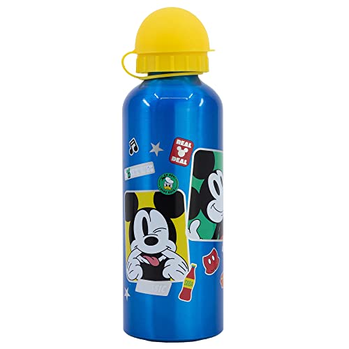 Stor Bouteille en aluminium pour enfants de 530 ml avec motif Disney Mickey Mouse, avec bouchon de sécurité et bec dévissés, lavable et réutilisable