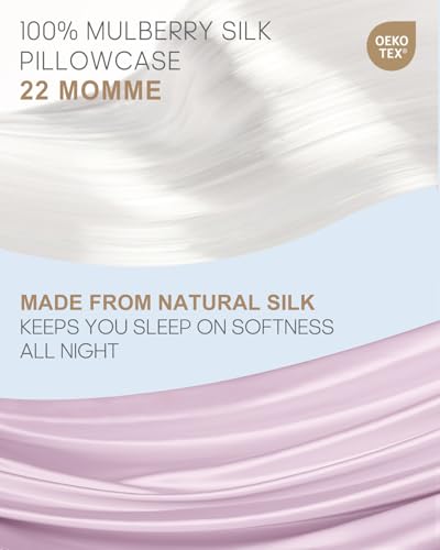 Image of THXSILK Set of 2 100% Mulberry Silk Pillowcase for Hair and Skin Health, 22 Momme Soft and Smooth Pillowcases with Hidden Zipper, Both Sides Premium Grade 6A+ Silk, Standard 20 inchx26 inch, Light Purple