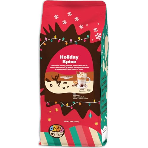 Crazy Cups Flavored Ground Holiday Coffee, Holiday Spice Coffee in 10 oz Bag, For Brewing Flavored Hot or Iced Coffee, (Pack of 1)