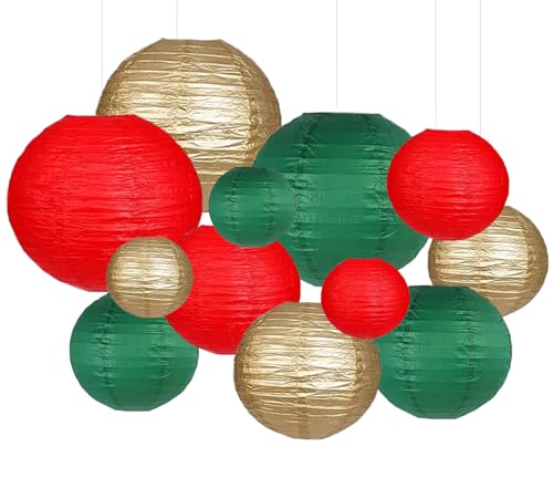 Image of Green Red Paper Lanterns Decorative 12pcs Christmas Hanging Decorations for Graduation Anniversary Birthday Party