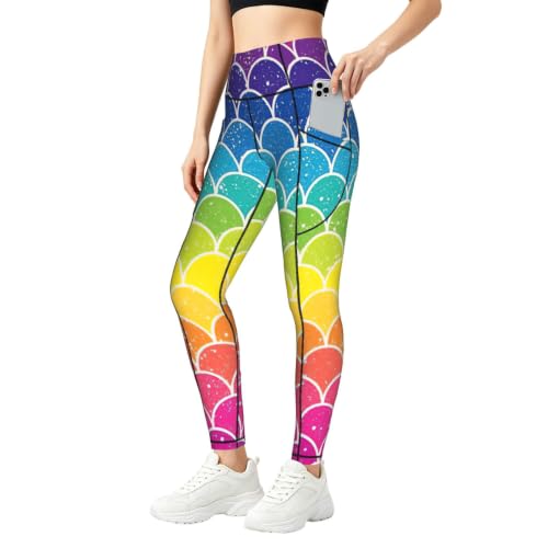 Pantalones de yoga holgados estilo escamas de peces arcoíris para mujer