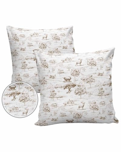LBDecor Outdoor Throw Pillow Covers 16x16 Waterproof Brown Trees Animals Outdoor Pillows Decorative Pillow Covers Cushion Covers Pillowcase for Tent Patio Garden Couch Set of 2, Retro Farmhouse