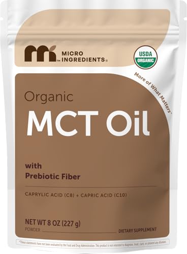 Micro Ingredients Organic MCT Oil Powder with Prebiotic Fiber 8 oz | C8 MCT Oil for Coffee Creamer | No GMOs Keto Diet Vegan