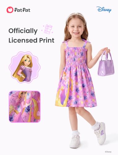 Image of Disney Princess Frozen Elsa Minnie Stitch Toddler Girl Dress Bow Tie Straps Smocked Summer Outfit Birthday Party Clothes 2-9Y