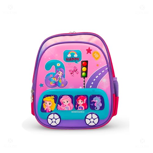 Mochila Pré-Escolar Infantil com Personagens 14x26x31cm Resistente à Água Leve Alças Acolchoadas Ajustáveis Zíper Fácil Limpeza Forro Durável para Creche e Escola Meninos e Meninas (ÔNIBUS SEREIA)